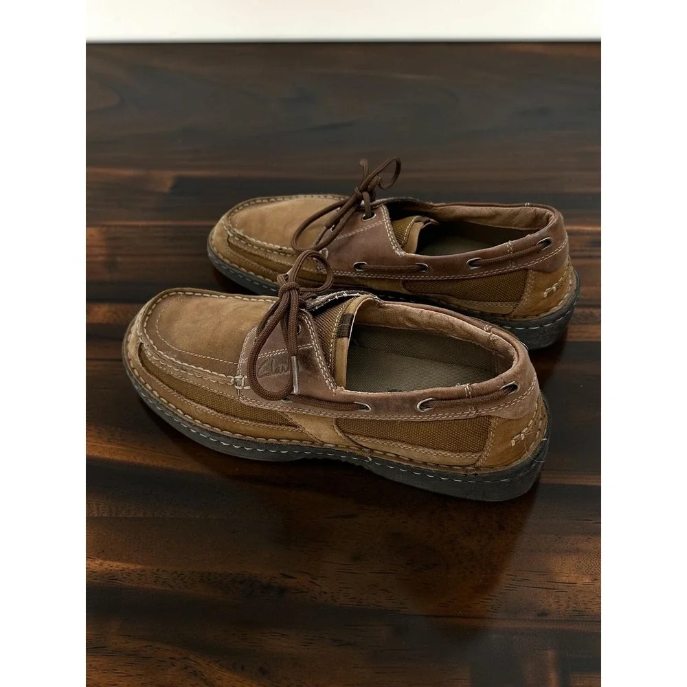 Clarks Mens Waterloo Brown Leather Boat Shoes Moc Toe Loafers 78383 Size 8.5 M